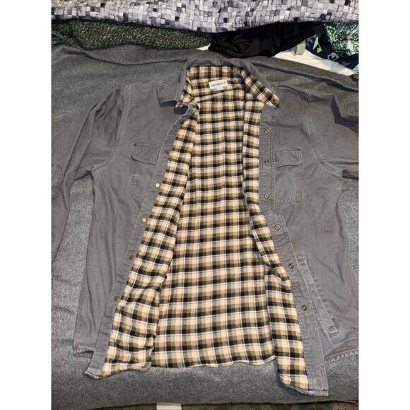 Carhartt Mens Large Gray Canvas Jacket Rugged Flex Fit Fleece-Lined Shirt - Picture 5 of 12